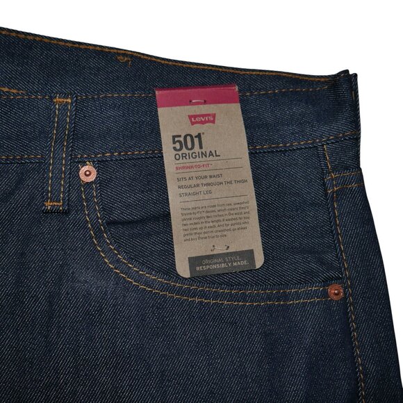 Levis 501 Original Fit Jeans Men's Size 46X30 Dark Rinse Denim Straight Leg NEW - Picture 3 of 12